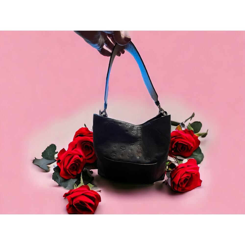 MCM Large Klara Monogram Leather Hobo Bag in Black